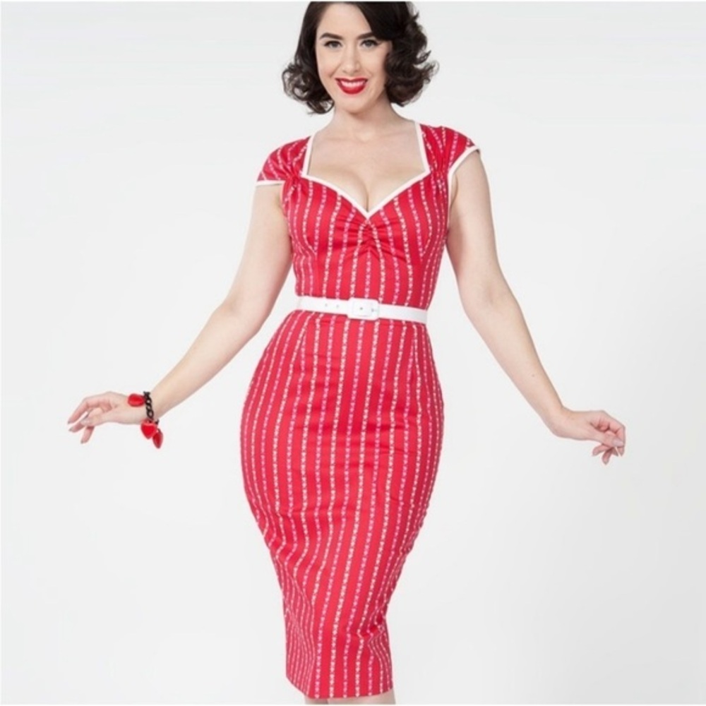 PUG Pinup Girl Clothing Pinstripe Hearts Natasha Dress Size Extra Small